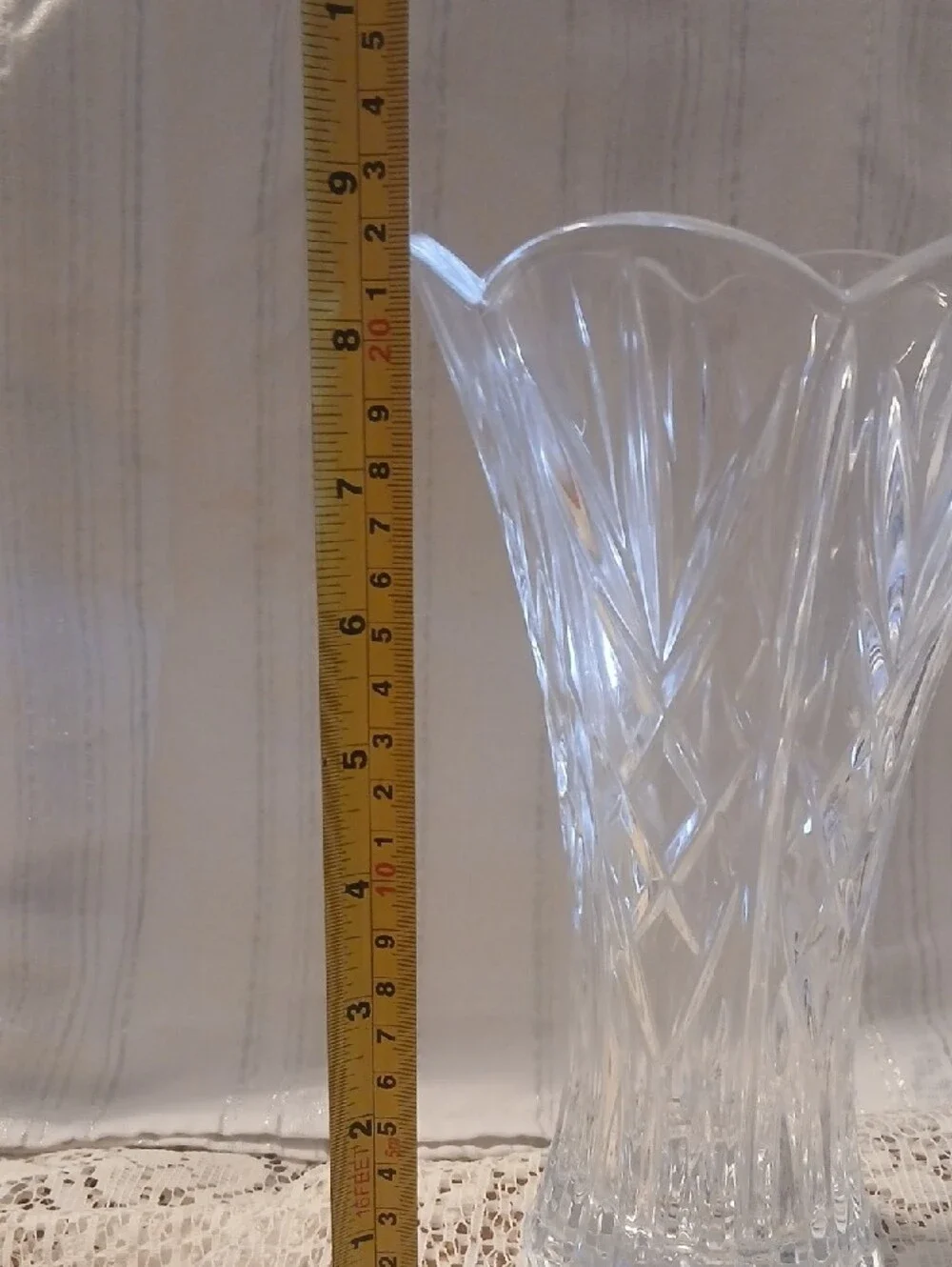 Crystal-Cut Clear Glass Vase.  Aprox 8 1/2